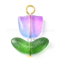 ガラスチャーム  黄金の鉄のパーツと  花のチャーム  ミックスカラー  19~20x14x5~5.5mm  穴：2.2~2.4mm&nbsp;PALLOY-TA00059-03