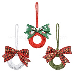 3Pcs 3 Colors Handmade Cotton Christmas Wreath Pendant Decoration&nbsp;HJEW-JM02702