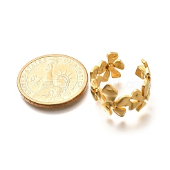 Flower 201 Stainless Steel Open Cuff Ring for Women&nbsp;RJEW-A053-02D-G