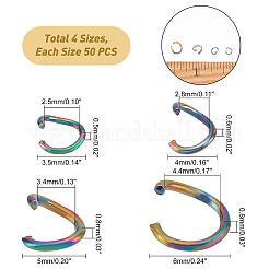 200個4スタイル304ステンレススチールオープン丸カン  虹色  3.5~6x0.5~0.8mm  内径：2.5~4.4mm  50個/スタイル&nbsp;STAS-UN0032-20