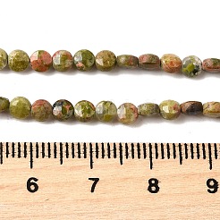 天然石ユナカイトビーズ連売り  ファセットスクエアカットコインビーズ  フラットラウンド  4x2.5mm  穴：0.7mm  約111個/連  15.24''（38.7センチメートル）&nbsp;G-C179-A4mm-05