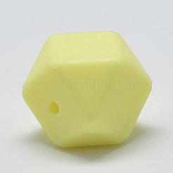 食品グレードの環境に優しいシリコーン焦点ビーズ  多面カットキューブ  淡黄色  17x17x17mm  穴：2mm&nbsp;LS-SIL-Q009A-33