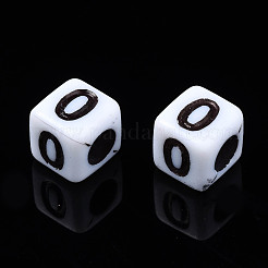 不透明なアクリルビーズ  番号の立方体0~9  ホワイト  6x6x6mm  穴：3mm  約2995個/500g&nbsp;SACR-S273-42