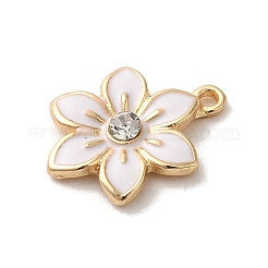花合金エナメルペンダント  ラインストーン付き  ライトゴールド  ホワイト  17x13x3mm  穴：1.5mm&nbsp;ENAM-A007-06KCG-05