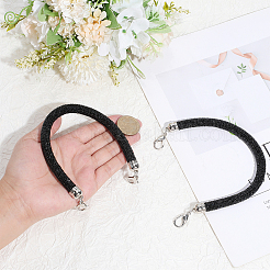 2Pcs Round Jet Rhinestone Synthetic Rubber Cord Bag Handles&nbsp;DIY-PH0035-49P