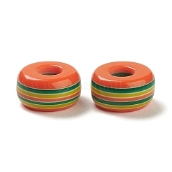 100 個レインボーストライプ樹脂ヨーロッパビーズ  大穴ビーズ  ミックスカラー  フラットラウンド  14x7.5mm  穴：5.5mm&nbsp;RESI-D051-01A