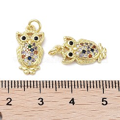 ラックメッキフクロウ真鍮マイクロパヴェキュービックジルコニアペンダント  カドミウムフリー＆鉛フリー  長持ちメッキ  18KGP本金メッキ  丸カン付き  カラフル  17x9x3mm  穴：3mm&nbsp;KK-E102-20G