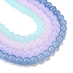 4 Strands 4 Colors Imitation Jade Glass Round Beads Strands&nbsp;GLAA-FS0002-07
