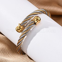 女性用304ステンレススチールトルクバングル  イオンプレーティング（ip）  ゴールデン·ステンレス鋼色  3/4インチ（1.75cm）  内径：2-1/4インチ（5.65x5.55cm）&nbsp;BJEW-P310-10GP