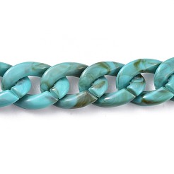アクリルカーブチェーン  溶接されていない  ターコイズ  39.37インチ（100cm）  リンク：29x21x6mm  1m /連&nbsp;AJEW-JB00505-01