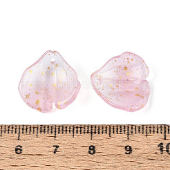 透明なガラスの花びらのペンダント  ツートン  金粉付き  ピンク  17x17.5x6mm  穴：1.2~1.4mm&nbsp;GLAA-T030-05-B