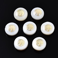 淡水シェルビーズ  ゴールドライン入り  ツリー付きフラットラウンド  ホワイト  8.5x3.5~5mm  穴：0.8mm&nbsp;SHEL-T018-20