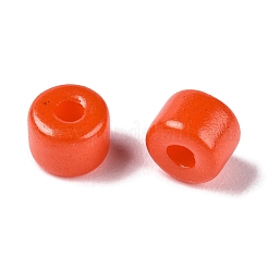 不透明ベーキングペイントガラスシードビーズ  丸い穴  シリンダー  レッドオレンジ  4x5.5mm  穴：1.8mm  約2500個/ポンド&nbsp;SEED-T008-02J