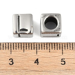 304 ステンレススチール 大きな穴文字 ヨーロッパ ビーズ  文字.l付きのキューブ  アンティークシルバー  8x8x8mm  穴：5mm&nbsp;STAS-H428-01AS-L
