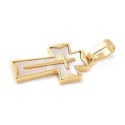 Brass Pave Natural White Shell Pendants&nbsp;KK-S522-01B-G