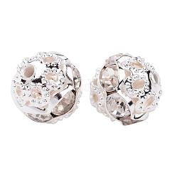 真鍮製のラインストーンビーズ  グレードA  銀色のメッキ  ラウンド  クリスタル  8mm  穴：1mm  20個/箱&nbsp;RB-JP0001-8mm-01S