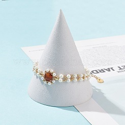 ガラス＆シェルパールビーズブレスレット  女性のための可憐な編組ビーズ ブレスレット  オレンジ  7-1/2インチ（19cm）&nbsp;BJEW-TA00180-02