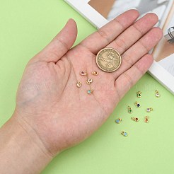 真鍮にシングルキュービックジルコニアのチャーム  カドミウムフリー＆鉛フリー  一石チャーム  フラットラウンド  ゴールドカラー  ミックスカラー  6.5x4.5x2mm  穴：2.5~3mm&nbsp;ZIRC-F095-03G