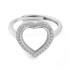 Heart Adjustable 925 Sterling Silver Ring Components&nbsp;STER-G042-03P