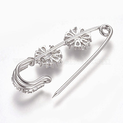 真鍮マイクロパヴェキュービックジルコニア安全ブローチ  花  透明  プラチナ  55x19mm  ピン：1.5mm&nbsp;JEWB-I010-03P