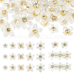 50個5スタイルのアクリルカボション  花  ラインストーン付き  ホワイト  11~28x11.5~24.5x4.8~8.5mm  10個/スタイル&nbsp;MACR-TA0002-90