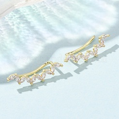 Brass Pave Cubic Zirconia Stud Crawler Earrings&nbsp;KK-CBAA351-19G-01