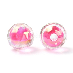 ツートン UV メッキ レインボー虹色アクリル ビーズ  多面カット  ラウンド  濃いピンク  15x15.5mm  穴：3.8mm&nbsp;TACR-D010-06E