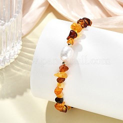 Natural Amber Chips Beaded Stretch Bracelets for Women&nbsp;BJEW-JB13716