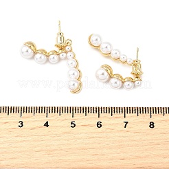 Brass ABC Plastic Imitation Pearl Round Dangle Stud Earrings&nbsp;EJEW-S270-05G