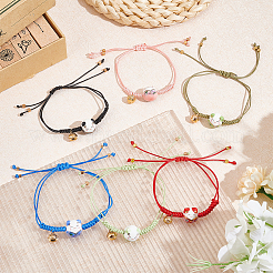 ベルチャームブレスレット6個6色セット  女性用磁器猫編みビーズ調節可能なブレスレット  ミックスカラー  内径：3/4~3-3/8インチ（2~8.5cm）  1pc /カラー&nbsp;BJEW-AN0001-74