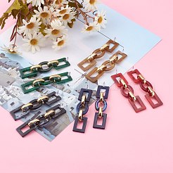 アクリル＆ccbプラスチックリンクチェーンダングルスタッドピアス  ステンレス鋼のピンとイヤーナット付き  四角形＆オーバル  ミックスカラー  83x18x12mm  ピン：0.7mm&nbsp;EJEW-JE04470