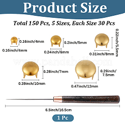 150Pcs 5 Styles Flat Round Brass Four Claw Nail&nbsp;KK-CL0001-03G