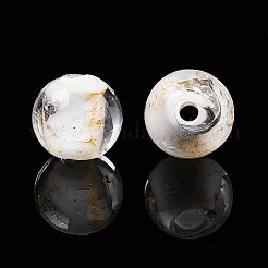 手作りのゴールド＆シルバーの箔ガラスビーズ  ラウンド  ホワイト  10~11mm  穴：1~1.4mm&nbsp;FOIL-N030-03A-01I