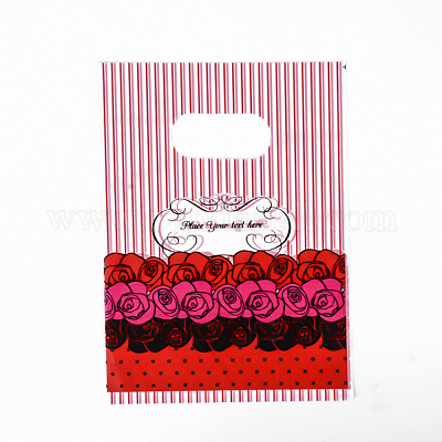 プリントプラスチックバッグ  長方形  レッド  18x13cm&nbsp;X-PE-T003-13x18cm-06-1
