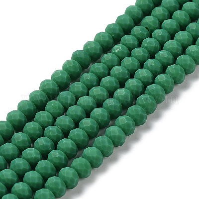 ガラスビーズ連売り  多面カット  艶消し  ロンデル  ミディアムシーグリーン  3.5~3.8mm  穴：1mm  約105~110個/連  29~31cm&nbsp;LS-EGLA-A034-P3mm-MD23-1