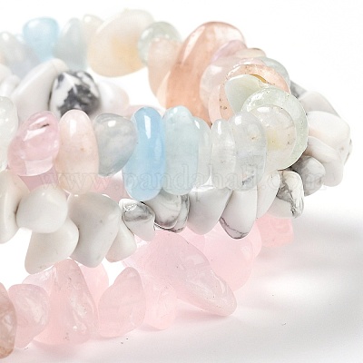 Chips Natural Rose Quartz & Morganite & Howlite Beaded Stretch Bracelets Sets&nbsp;BJEW-JB05332-04-1