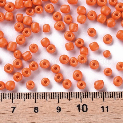 焼付塗装ガラスシードビーズ  レッドオレンジ  8/0  3mm  穴：1mm  約1111個/50g  50 G /袋  18袋/2ポンド&nbsp;SEED-US0003-3mm-K4-1