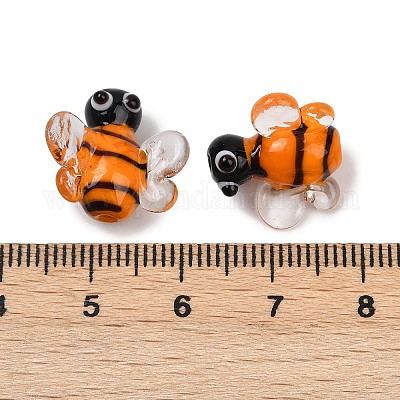 手作りランプワークビーズ  ミツバチ  オレンジ  15.5~16.5x18.5~19x8mm  穴：1.4mm&nbsp;LAMP-I025-13B-1