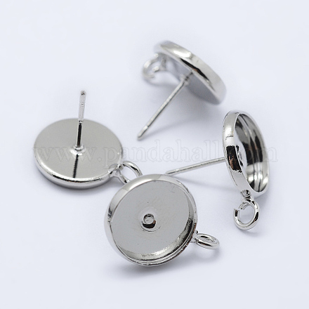 真鍮のスタッドのピアスのセッティング  カン付き  フラットラウンド  プラチナ  トレイ：10mm  16x12mm  穴：2mm  ピン：0.8mm&nbsp;KK-P131-01A-10mm-P-1