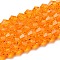 Transparent Glass Beads Strands, Faceted, Bicone, Orange, 4x4mm, Hole: 0.8~1mm, about 75~78pcs/strand, 28~29cm