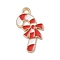 Christmas Theme Alloy Enamel Pendants, Golden, Candy Cane, 22x12x1.2mm, Hole: 1.8mm