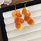 Shell Dangle Earrings, Flat Round, Golden, Dark Orange, 80mm