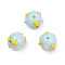 Baking Paint Glass Enamel Beads, Hand Painted Beads, Round, Aqua, 9.5x11mm, Hole: 1.2mm