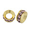 Brass Rhinestone Spacer Beads, Grade A, Rondelle, Golden Metal Color, Light Amethyst, 9x4mm, Hole: 4mm