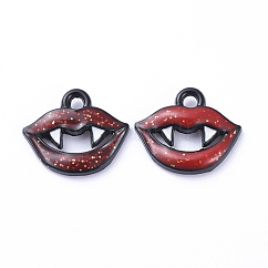 ブラックアロイエナメルペンダント  ハロウィンの牙口  ブラック  11x13x2mm  穴：2mm