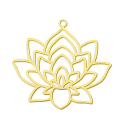 201 Stainless Steel Pendants, Laser Cut, PVD Vacuum Plating, Long-Lasting Plated, Lotus Flower, Golden, 30.5x33x1mm, Hole: 1.6mm