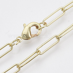 Brass Round Oval Paperclip Chain Necklace Making, with Lobster Claw Clasps, Light Gold, 18.3 inch(46.5cm), Link: 12x3.5x0.8mm