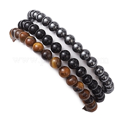 3Pcs 3 Style Natural & Synthetic Mixed Stone Round Beaded Stretch Bracelets&nbsp;BJEW-JB10178-02