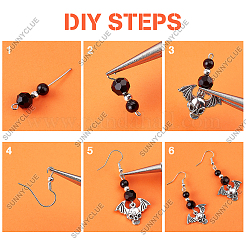 ハロウィン用ドロップイヤリングのDIYキット  スカル＆カボチャ＆スパイダーアロイペンダント＆ビーズを含む  ガラスビーズ  真鍮のピアスフック  アンティークシルバー＆シルバー  152個/箱&nbsp;DIY-SC0019-36