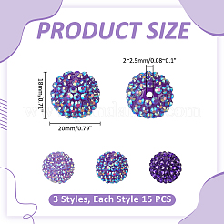 45色の樹脂ラインストーンフーセンガム風ボールビーズ3個  ラウンド  ミックスカラー  20x18mm  穴：2~2.5mm  15個/カラー&nbsp;RESI-ME0001-38